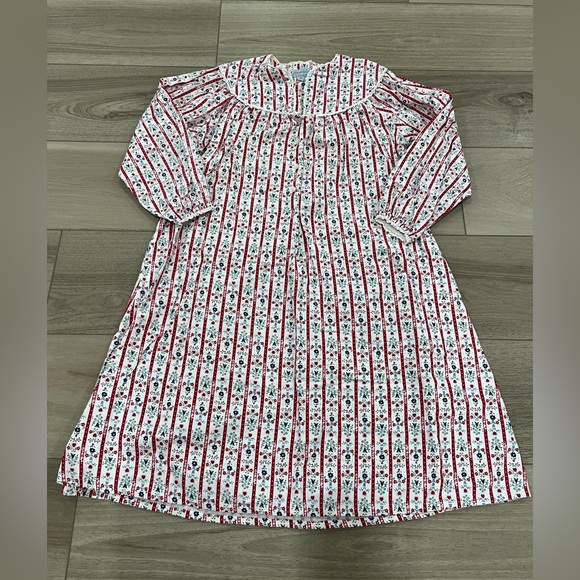 LANZ OF SALZBURG Tyrolean Flannel Nightgown White Red Stripes Floral Hearts M - Picture 1 of 6